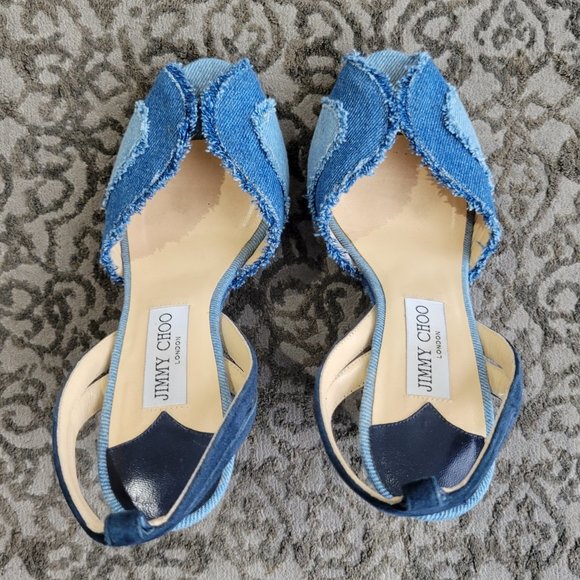 Jimmy Choo Denim Wedge Sandal Shoes-37.5 (Approx. 7) - Picture 9 of 13